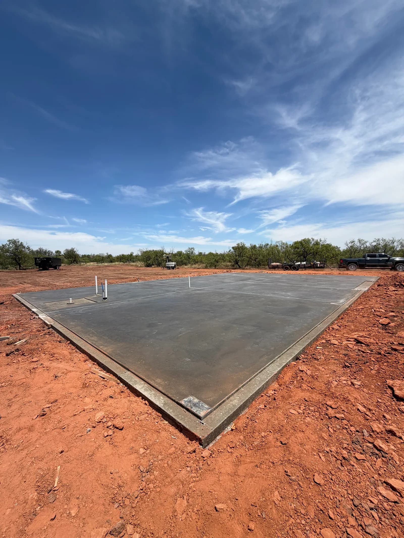 Kirkland 40' x 60' Metal Building Foundation — slab poured and finished level in Kirkland, TX